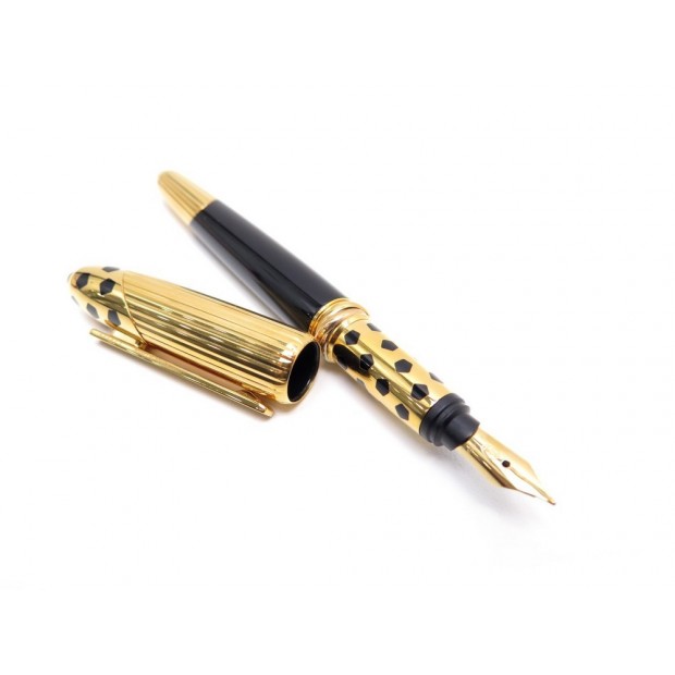 NEUF STYLO PLUME CARTIER PANTHERE ST140002 PLAQUE OR & LAQUE NOIR FOUNTAIN PEN