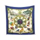 FOULARD HERMES JOIES D'HIVER JOACHIM METZ SOIE BROCHEE JACQUARD BLEU SCARF 385€