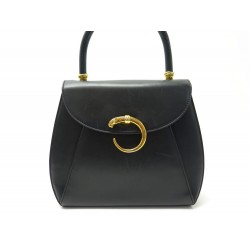 VINTAGE SAC A MAIN CARTIER PANTHERE 1990 CUIR BOX NOIR TRINITY BOITE PURSE 1700€