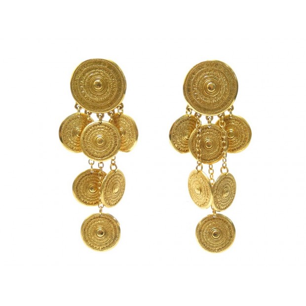 VINTAGE BOUCLES D'OREILLES YVES SAINT LAURENT GOOSSENS MEDAILLONS DORE EARRINGS