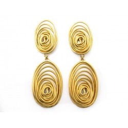 VINTAGE BOUCLES D'OREILLES BALENCIAGA SPIRALES EN METAL DORE GOLDEN EARRINGS