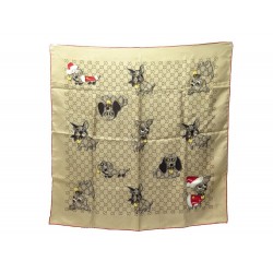 NEUF FOULARD GUCCI SISSY 237234 CHIENS MONOGRAMME GG CARRE 70 EN SOIE SCARF 320€