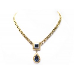 VINTAGE COLLIER YVES SAINT LAURENT GOOSSENS CHAINE PIERRES BLEUES DORE NECKLACE