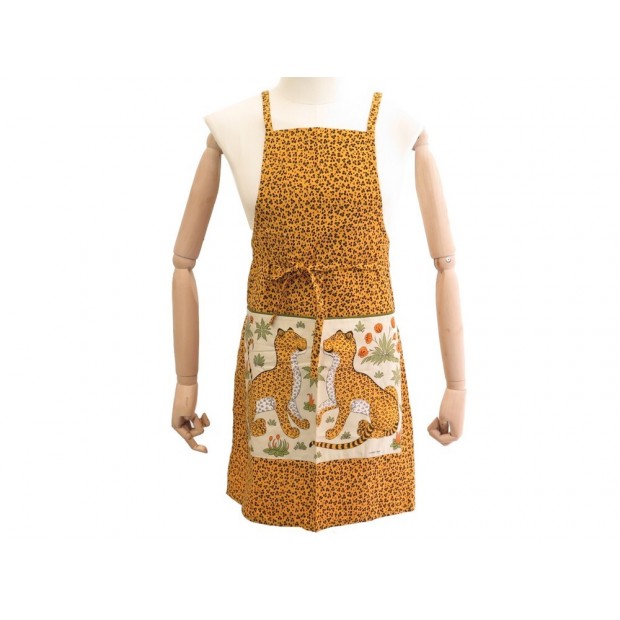 VINTAGE TABLIER DE CUISINE HERMES LES LEOPARDS EN COTON ORANGE KITCHEN APRON