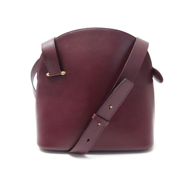 SAC A MAIN MUST DE CARTIER BANDOULIERE EN CUIR BORDEAUX HAND BAG PURSE 1100€