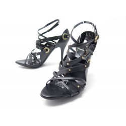 CHAUSSURES GUCCI SANDALES A TALONS 37.5 6.5 EN CUIR NOIR LEATHER SHOES 890€