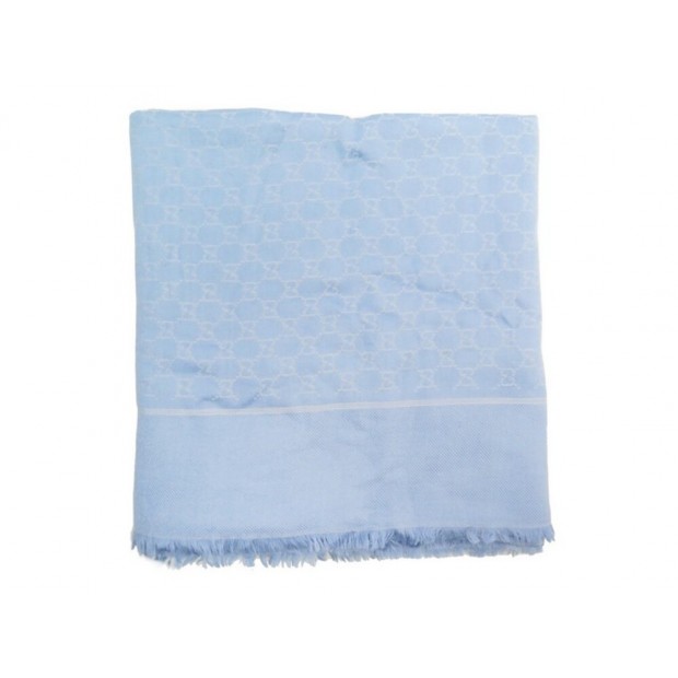 CHALE GUCCI GG GUCCISSIMA SUPREME LOGO MONOGRAMME BLEU 140X200 LAINE SHAWL 550€