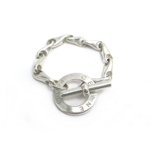 VINTAGE BRACELET CELINE CHAINE D'ANCRE 9 MAILLONS EN PLAQUE ARGENT 18CM 60€