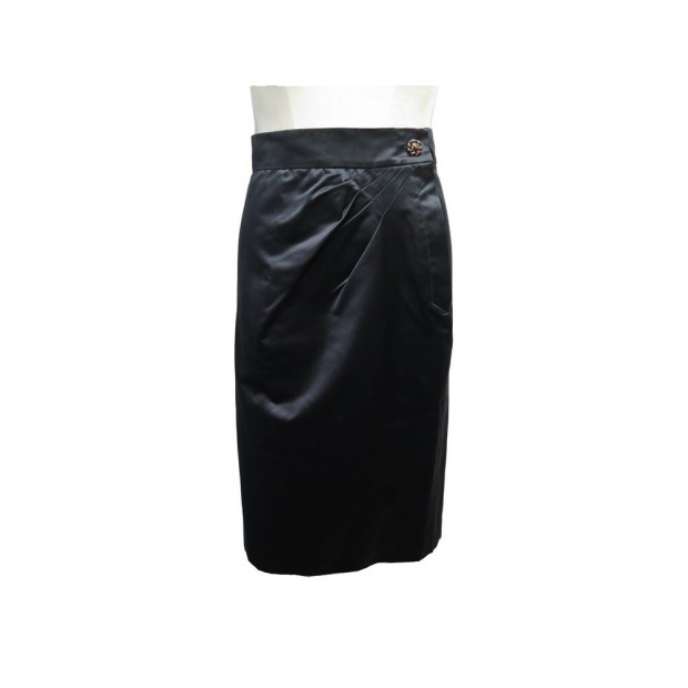 JUPE CHANEL P37182 BOUTON BIJOUX GRIPOIX L 42 EN SOIE NOIR SILK SKIRT 3230€