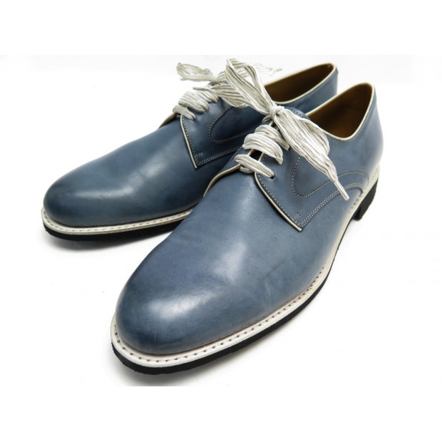 NEUF CHAUSSURES PARABOOT SAPHIR 138109 DERBY 7.5 41.5 CUIR BLEU SHOES NEW 320€