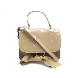 SAC A MAIN REPETTO DOUBLE JEU PM EN CUIR VERNIS MARRON BANDOULIERE HAND BAG 395€