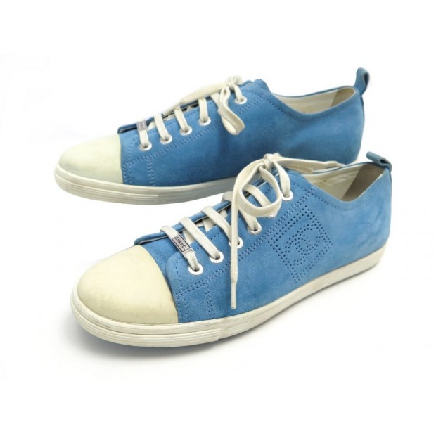 CHAUSSURES CHANEL BASKETS G26501 38.5 TENNIS EN VEAU VELOURS BLEU SNEAKERS 650€