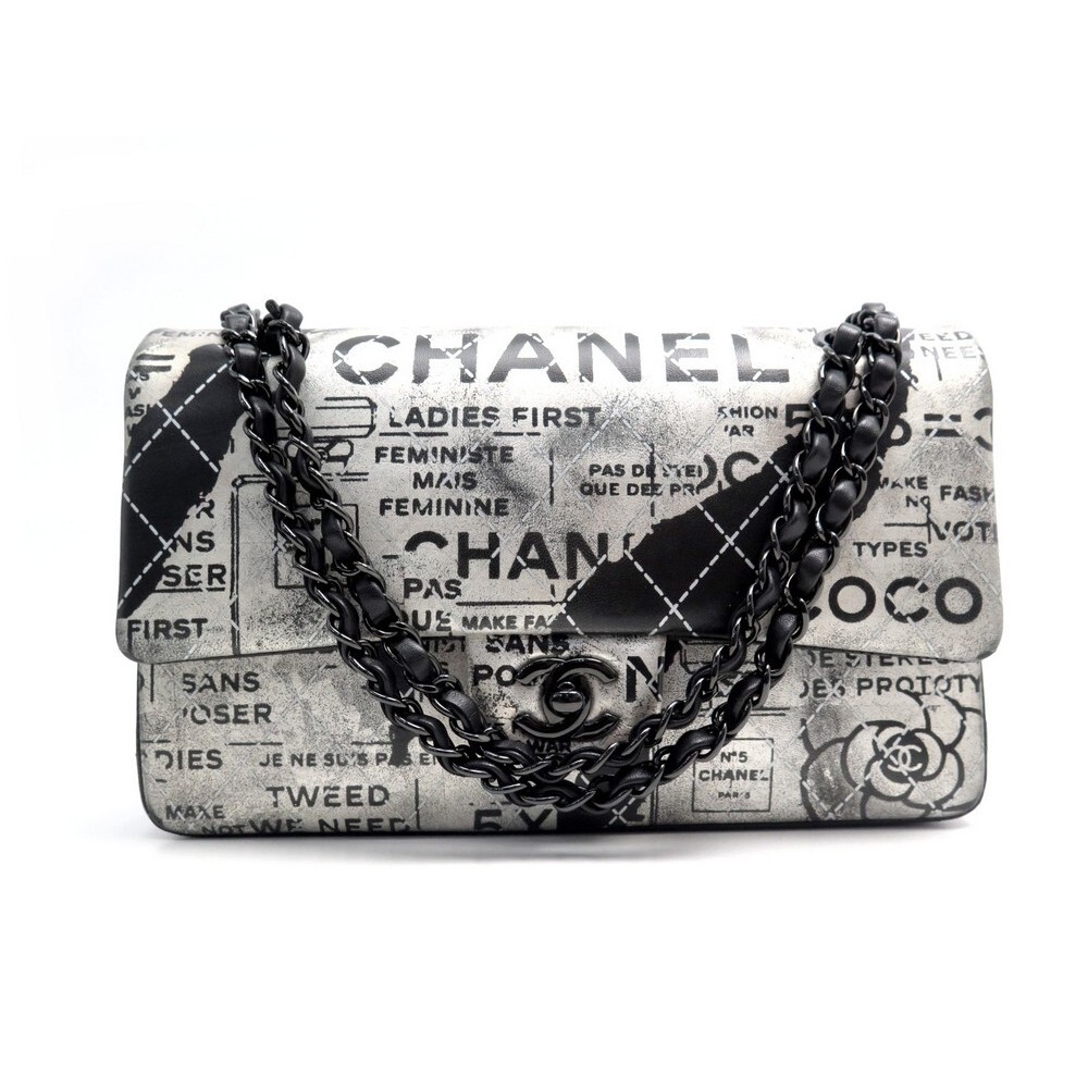 Chanel Classic M/L Medium Double Flap Cream Lambskin Silver