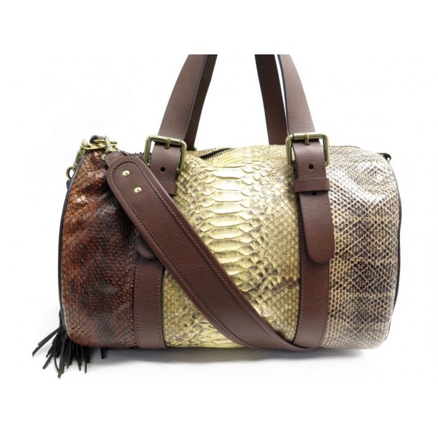 SAC A MAIN CHLOE SAM BOWLER BOWLING EN CUIR PYTHON MARRON LEATHER HAND BAG PURSE