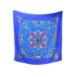 CHALE HERMES ANEMONES CATY LATHAM EN CACHEMIRE & SOIE BLEU CASHMERE SHAWL 965€