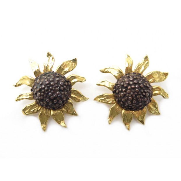 VINTAGE BOUCLES D'OREILLES YVES SAINT LAURENT TOURNESOL DORE GOOSSENS EARRINGS