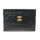 NEUF PORTE CARTES CHANEL EN CUIR D'AGNEAU & PYTHON NOIR BOITE POCHON CARD HOLDER