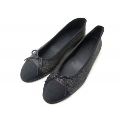 NEUF CHAUSSURES CHANEL BALLERINES LOGO CC G02819 41.5 CUIR NOIR FLAT SHOES 670€