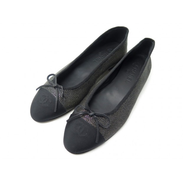 NEUF CHAUSSURES CHANEL BALLERINES LOGO CC G02819 41.5 CUIR NOIR FLAT SHOES 670€