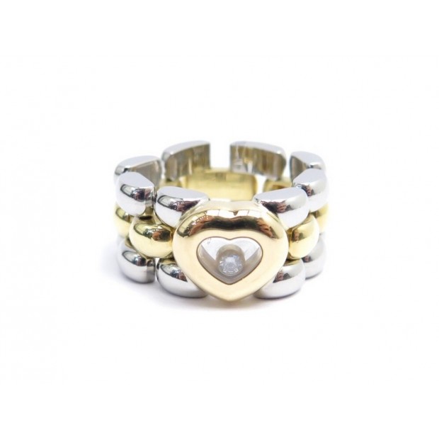 BAGUE CHOPARD HAPPY DIAMOND COEUR 82/8401-20 53 EN OR & ACIER DIAMANT GOLD RING