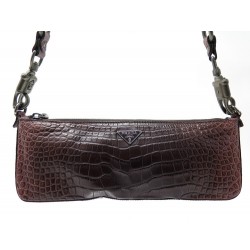 NEUF SAC A MAIN PRADA POCHETTE EN CUIR FACON CROCODILE MARRON BAGUETTE CLUTCH