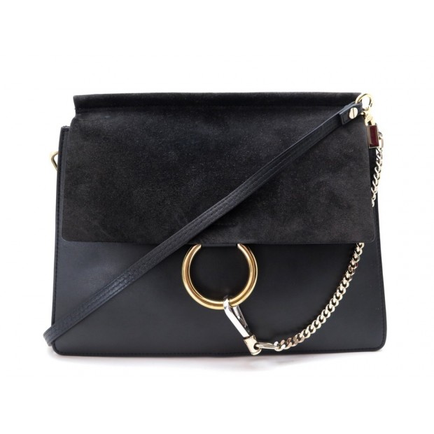 SAC A MAIN CHLOE FAYE PM EN CUIR & DAIM NOIR BANDOULIERE LEATHER HAND BAG 1390€