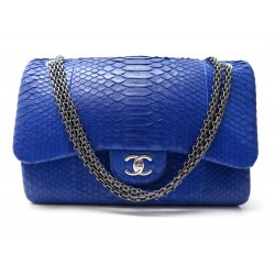 NEUF SAC A MAIN CHANEL TIMELESS JUMBO BANDOULIERE CUIR PYTHON BLEU BAG