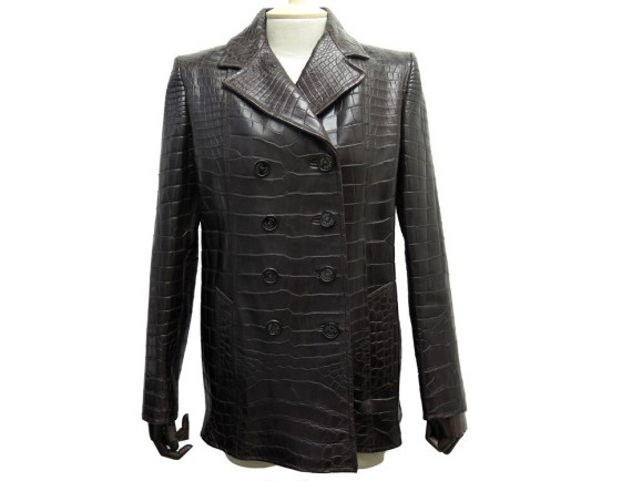 veste hermes m 40 en cuir crocodile marron