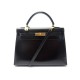 VINTAGE SAC A MAIN HERMES KELLY 33 CUIR BOX NOIR BANDOULIERE LEATHER HAND BAG