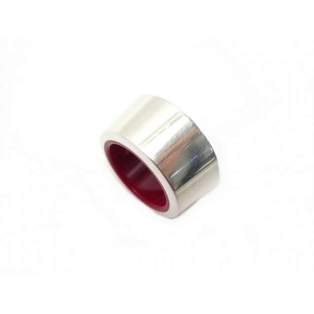 BAGUE HERMES TAILLE 52 EN ARGENT MASSIF 925 & LAQUE ROUGE + BOITE SILVER RING