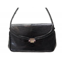 VINTAGE SAC A MAIN EN CUIR BABY CROCODILE NOIR 23 CM LEATHER HAND BAG PURSE