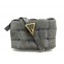 NEUF SAC A MAIN BOTTEGA VENETA CASSETTE BANDOULIERE DAIM GRIS GREY HANDBAG 2500€