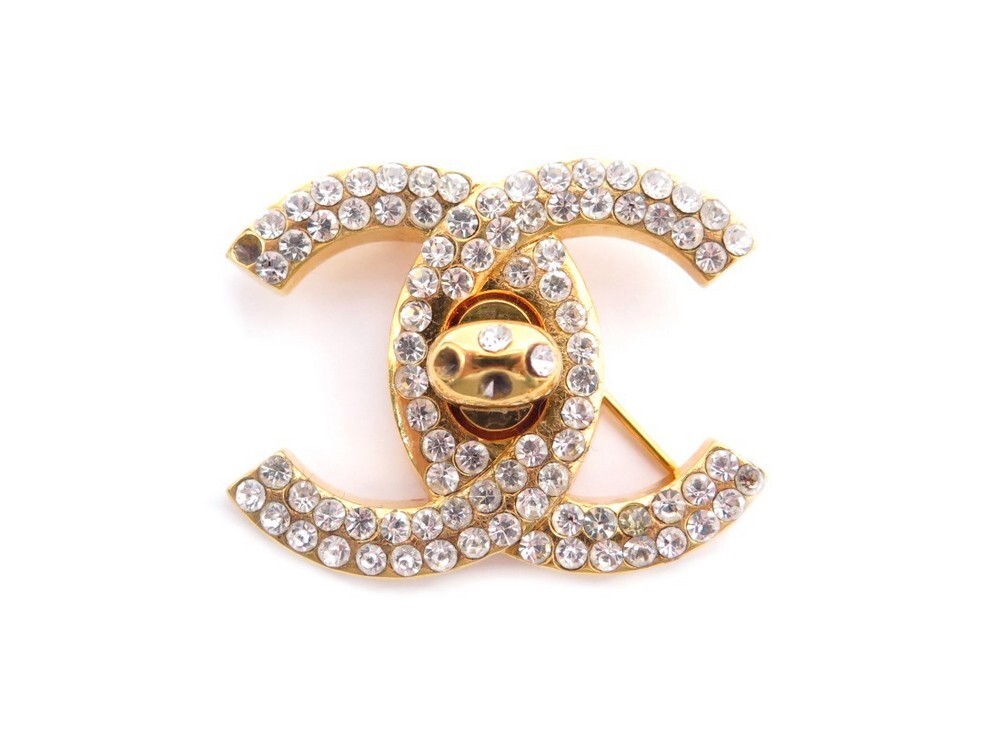 broche chanel 1996 logo cc timeless strass en metal