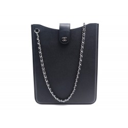 NEUF SAC CHANEL ETUI IPAD TABLETTE EN CUIR CAVIAR NOIR BANDOULIERE TABLET CASE