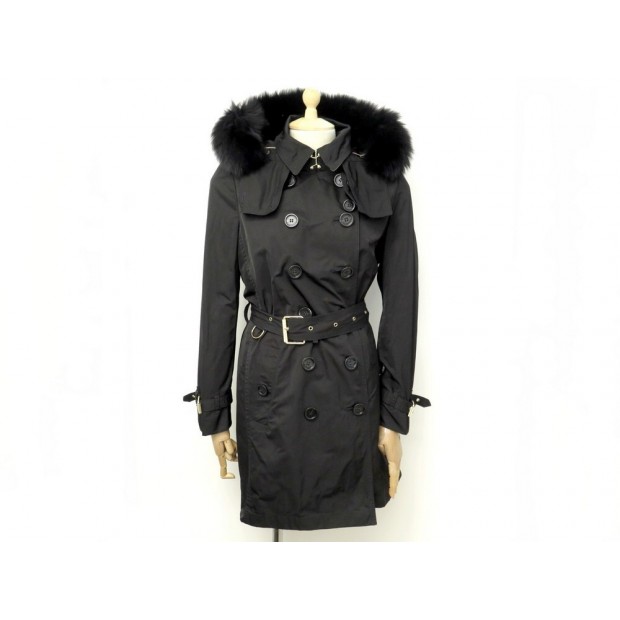 MANTEAU TRENCH BURBERRY KENSINGTON NOIR 38 M IMPERMEABLE COL RENARD COAT 1850€