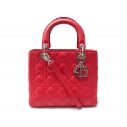 SAC A MAIN CHRISTIAN DIOR LADY MEDIUM CUIR CANNAGE ROUGE + BANDOULIERE BAG 3900€