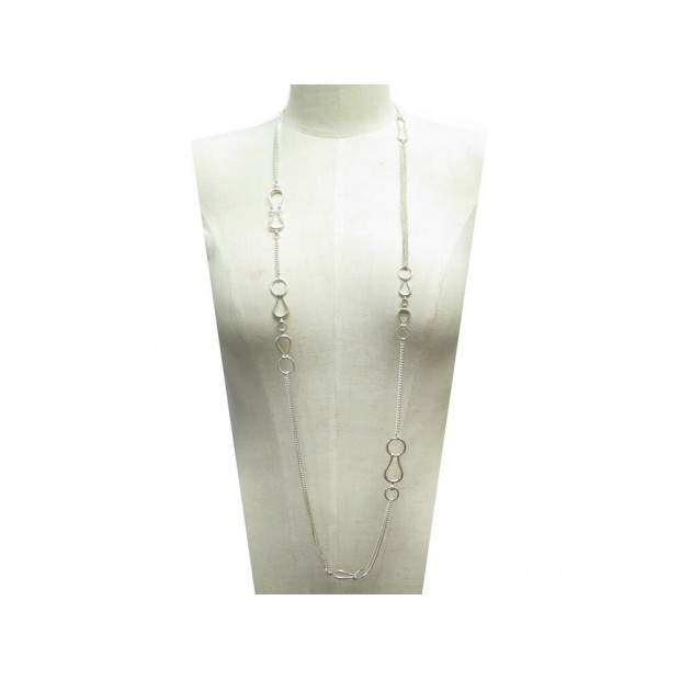 COLLIER HERMES SAUTOIR ARABESQUE 114CM ARGENT MASSIF 82GR BOITE NECKLACE 1240€