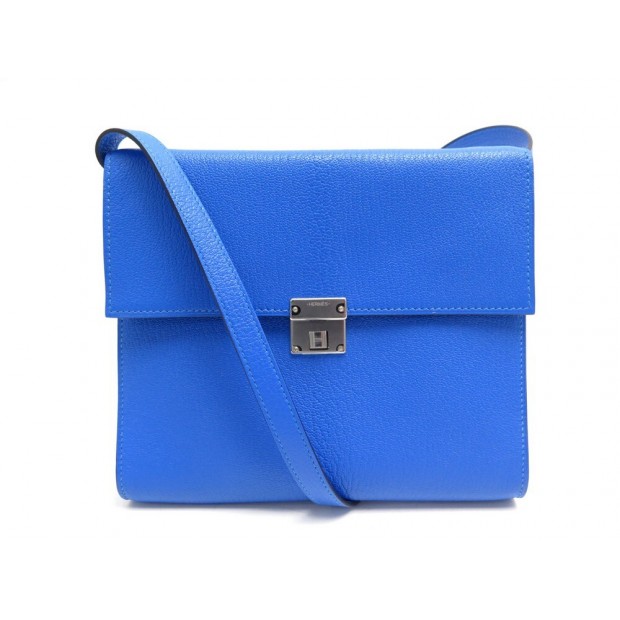 NEUF PORTEFEUILLE HERMES CLIC 16 POCHETTE WOC CUIR BLEU BANDOULIERE WALLET 2210€