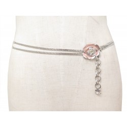 CEINTURE CHANEL CHAINE CAMELIA 75 A 85 CM METAL ARGENTE STRASS CHAIN BELT 1290€