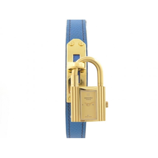 MONTRE HERMES KELLY 20 MM EN PLAQUE OR QUARTZ BRACELET CUIR BLEU WATCH 2150€