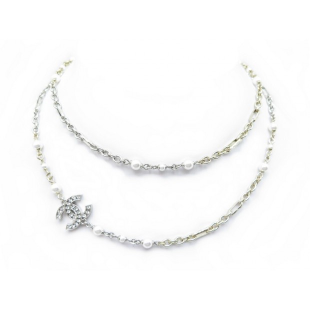 NEUF COLLIER CHANEL SAUTOIR 2021 PERLES DE VERRE & LOGO CC BICOLORE NECKLACE NEW