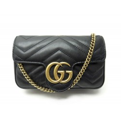 NEUF SAC A MAIN GUCCI 476433 SUPER MINI GG MARMONT BANDOULIERE CUIR NOIR 890€