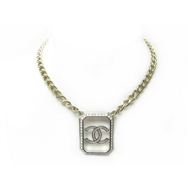 NEUF COLLIER CHANEL CHAINE LOGO CC A98912 METAL DORE + BOITE NEW NECKLACE SQUARE