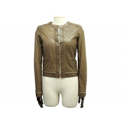 VESTE DOLCE & GABBANA TAILLE 36 S BLOUSON EN CUIR MARRON MATELASSE JACKET 1950€