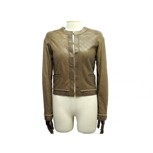 VESTE DOLCE & GABBANA TAILLE 36 S BLOUSON EN CUIR MARRON MATELASSE JACKET 1950€