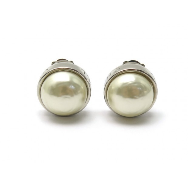 NEUF BOUCLES D'OREILLES CHANEL SPHERES PERLES METAL ARGENTE BOITE EARRINGS 590€