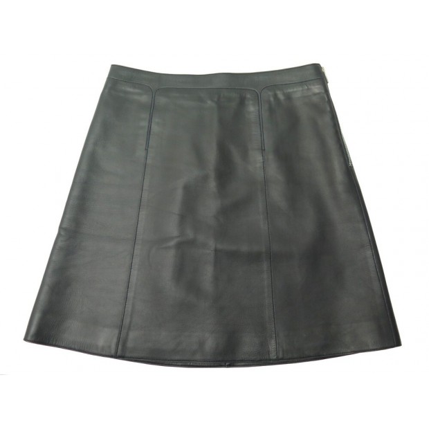 NEUF JUPE COURTE HERMES S 34 EN CUIR AGNEAU NOIR NEW LAMB LEATHER SKIRT 3900€