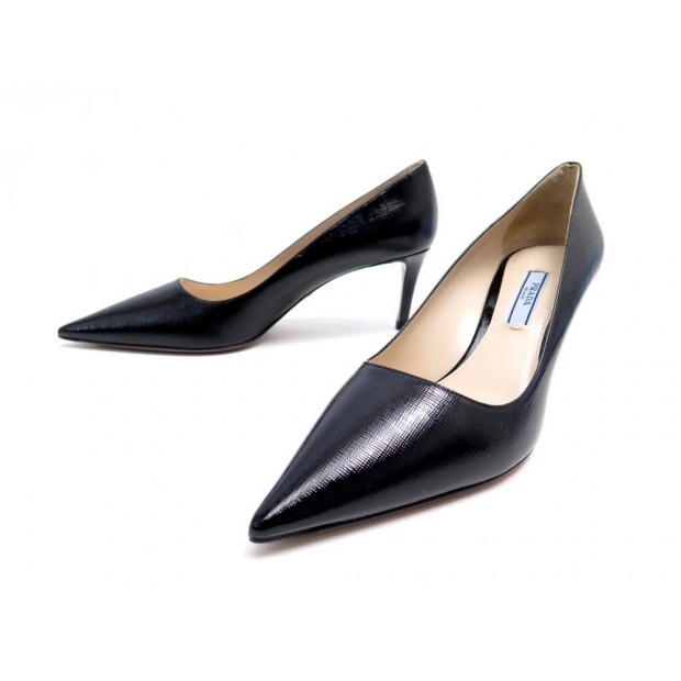 NEUF CHAUSSURES PRADA ESCARPINS 38.5 IT 39 FR CUIR NOIR + BOITE NEW SHOES 590€