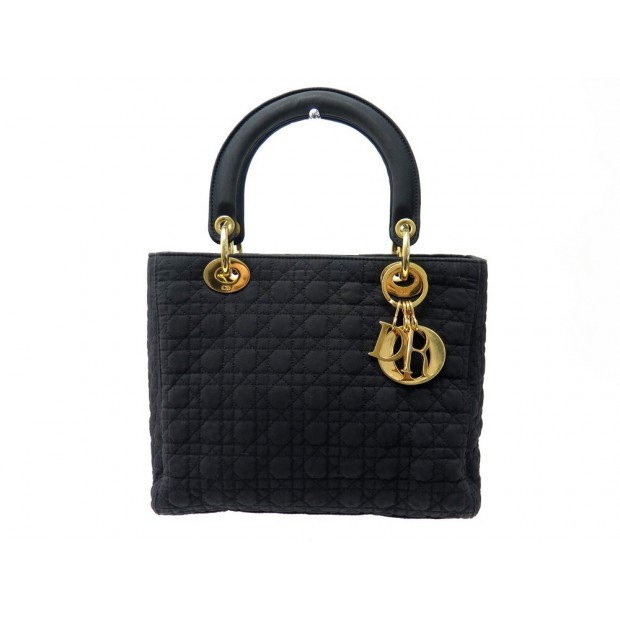 SAC A MAIN CHRISTIAN DIOR LADY PM EN TOILE CANNAGE NOIR CANVAS HAND BAG 1900€