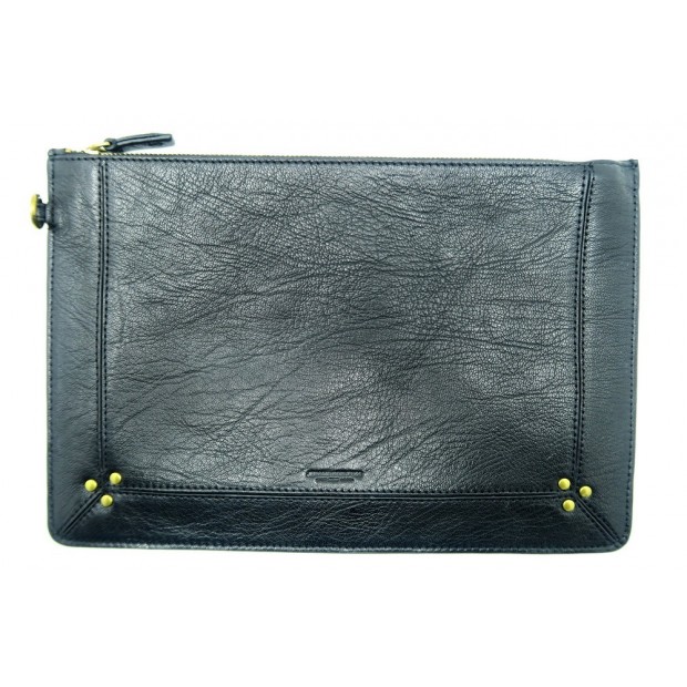 NEUF POCHETTE A MAIN JEROME DREYFUS POPOCHE L EN CUIR NOIR CLUTCH BAG 180€